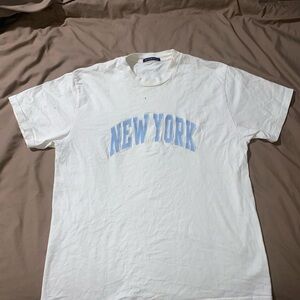 Brandy Melville White Tee with Light Blue New York Graphic